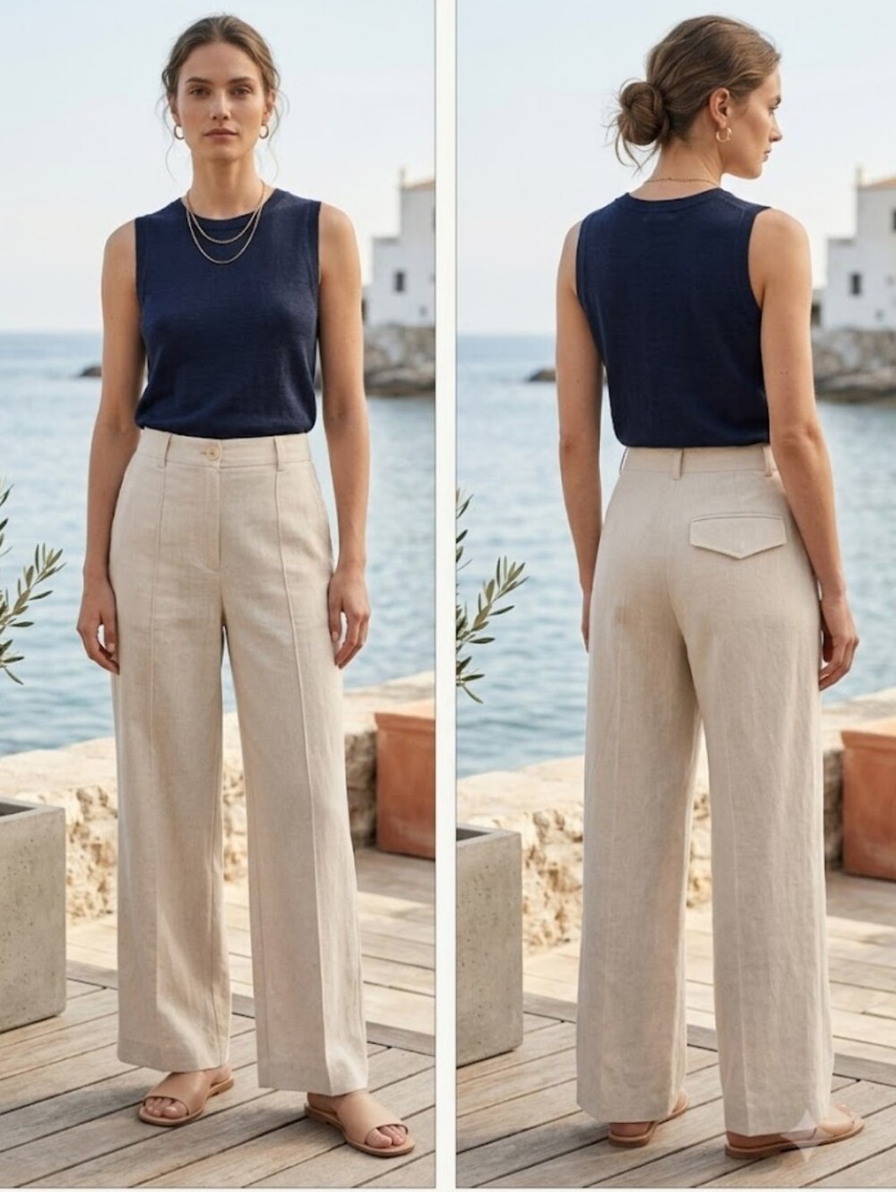 COS High Rise Wide Leg Linen Pants Trouser Size 6 Ivory Minimal Neutral NWOT